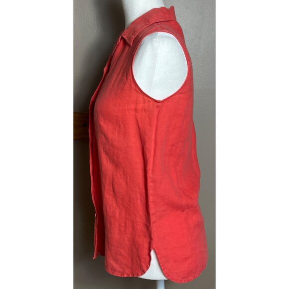 Richard Malcom Irish Linen Blouse Red Button Up Summer Classic Womens 4 - Picture 2 of 7